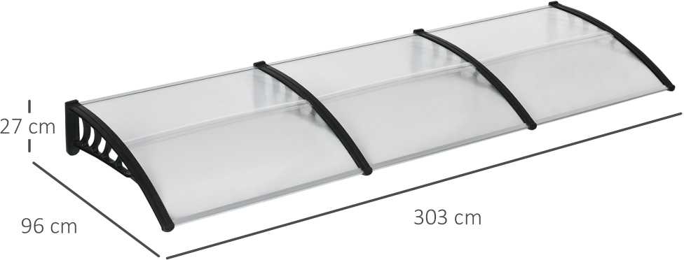 "Outsunny" stogelis lauko durims 303 x 96 x 27 cm stogelis su apsauga nuo UV spindulių, apsauga nuo lietaus, apsauga nuo saulės lauke aliuminis juodas