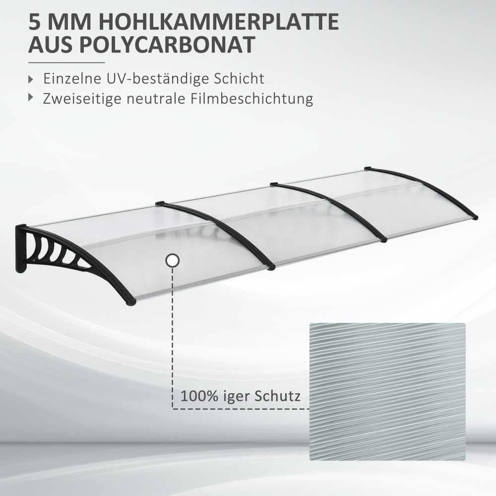 "Outsunny" stogelis lauko durims 303 x 96 x 27 cm stogelis su apsauga nuo UV spindulių, apsauga nuo lietaus, apsauga nuo saulės lauke aliuminis juodas