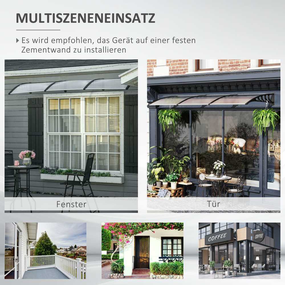 "Outsunny" stogelis lauko durims 303 x 96 x 27 cm stogelis su apsauga nuo UV spindulių, apsauga nuo lietaus, apsauga nuo saulės lauke aliuminis juodas