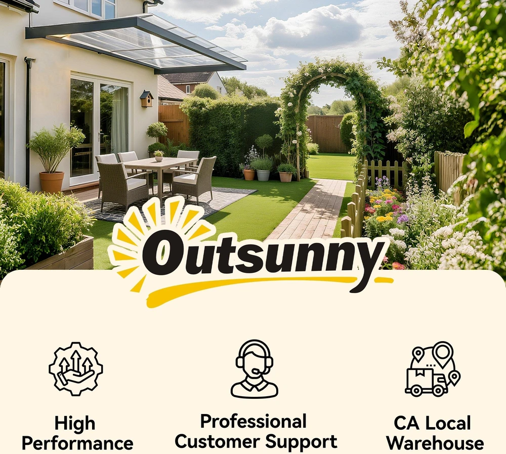 "Outsunny" stogelis lauko durims 303 x 96 x 27 cm stogelis su apsauga nuo UV spindulių, apsauga nuo lietaus, apsauga nuo saulės lauke aliuminis juodas