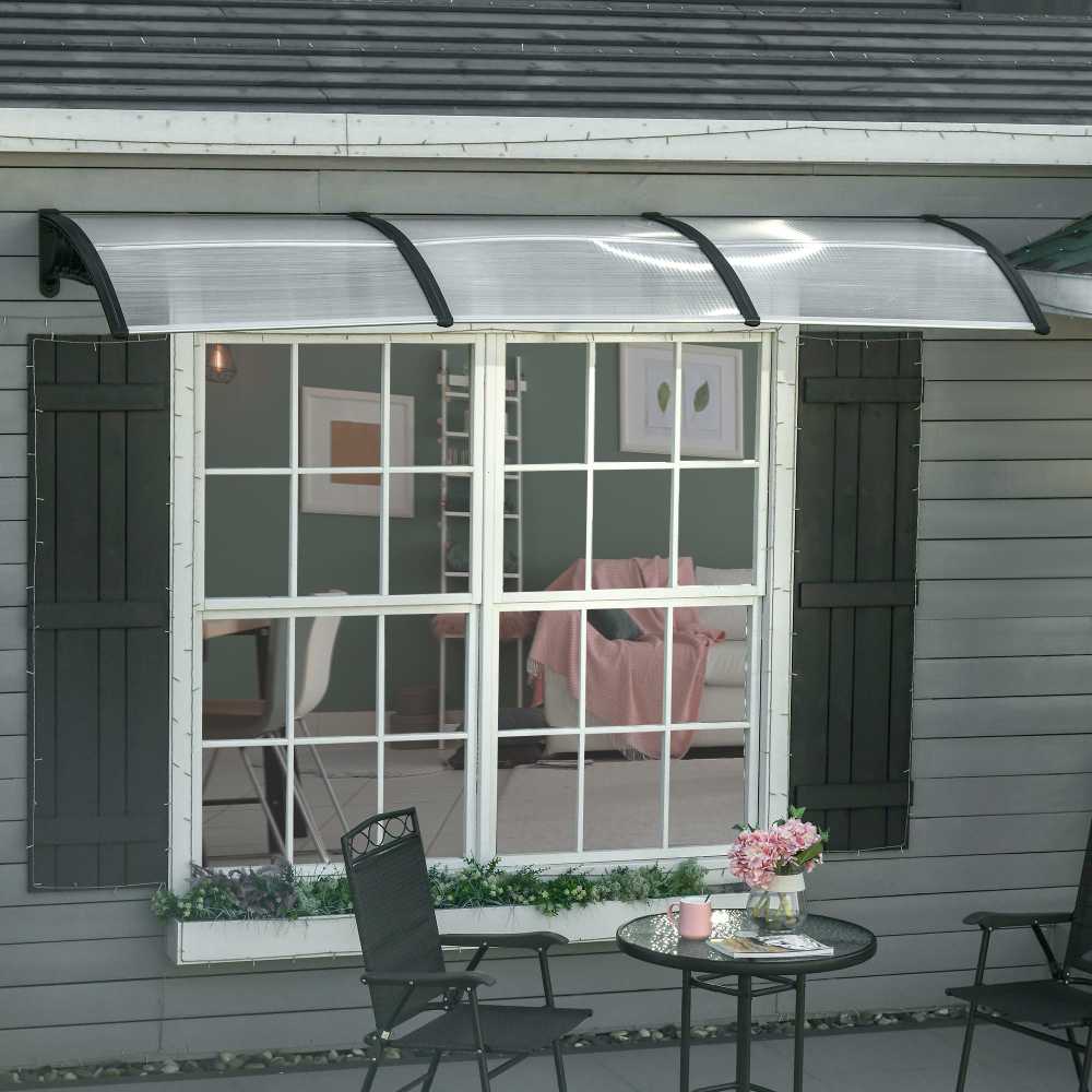 "Outsunny" stogelis lauko durims 303 x 96 x 27 cm stogelis su apsauga nuo UV spindulių, apsauga nuo lietaus, apsauga nuo saulės lauke aliuminis juodas