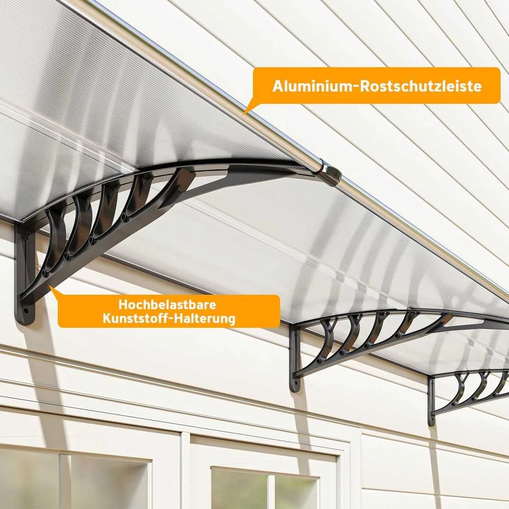 Outsunny stogelis durims, 90 x 295 cm, arkos formos polikarbonatinis stogelis su apsauga nuo UV spindulių, apsauga nuo saulės ir lietaus