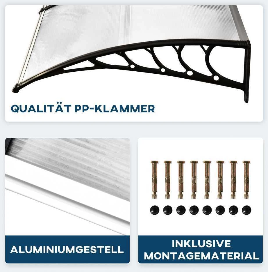 Outsunny stogelis durims, 90 x 295 cm, arkos formos polikarbonatinis stogelis su apsauga nuo UV spindulių, apsauga nuo saulės ir lietaus