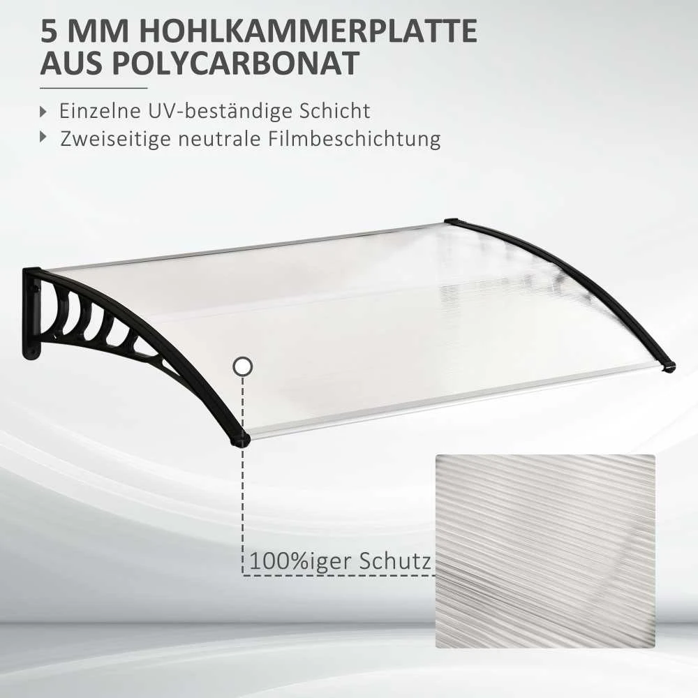 Outsunny durų stogelis, polikarbonatinė arkinė stoginė su apsauga nuo UV spindulių, baltas, 90x150 cm