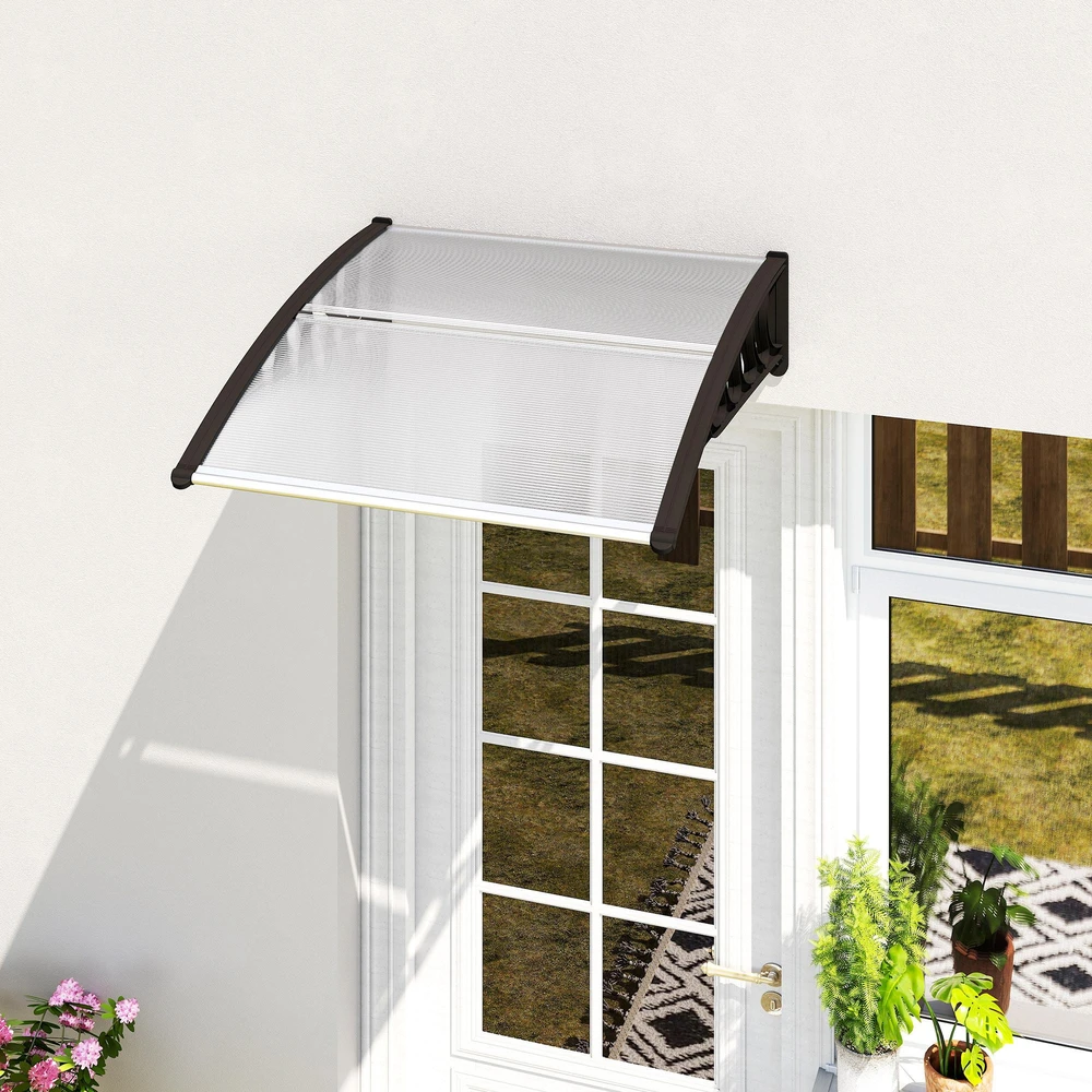 Outsunny stogelis virš durų 103 x 96,5 x 27 cm, su apsauga nuo UV spindulių, lietaus ir saulės, aliuminis, juodas