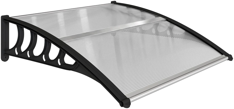 Outsunny stogelis virš durų 103 x 96,5 x 27 cm, su apsauga nuo UV spindulių, lietaus ir saulės, aliuminis, juodas