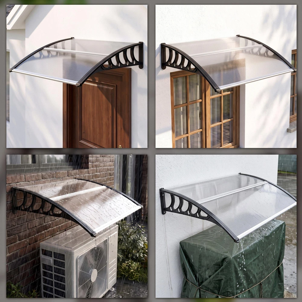 Outsunny stogelis virš durų 103 x 96,5 x 27 cm, su apsauga nuo UV spindulių, lietaus ir saulės, aliuminis, juodas