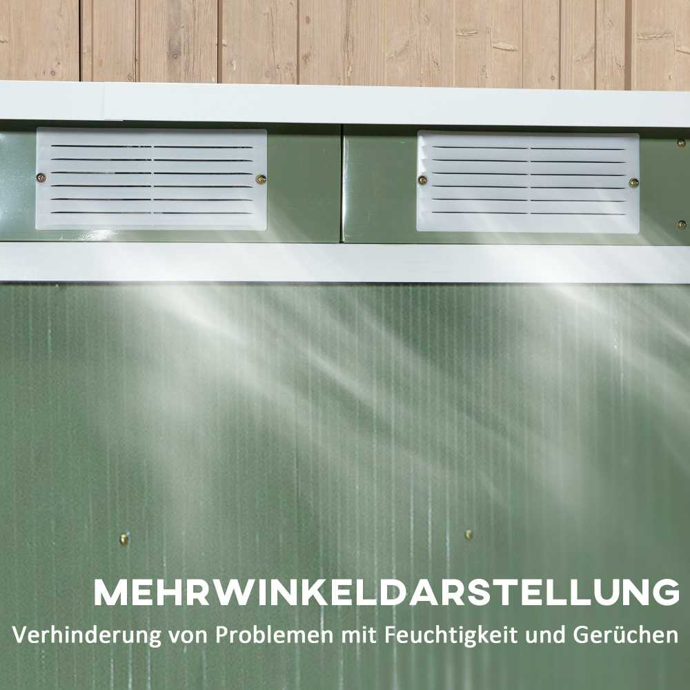 Outsunny sodo namelis 2,42 m², metalinis įrankių sandėliukas su ventiliacijos langais, stumdomomis durimis, pagrindu, 213 x 130 x 159/172 cm, cinkuotas plienas, atsparus oro sąlygoms, žalias