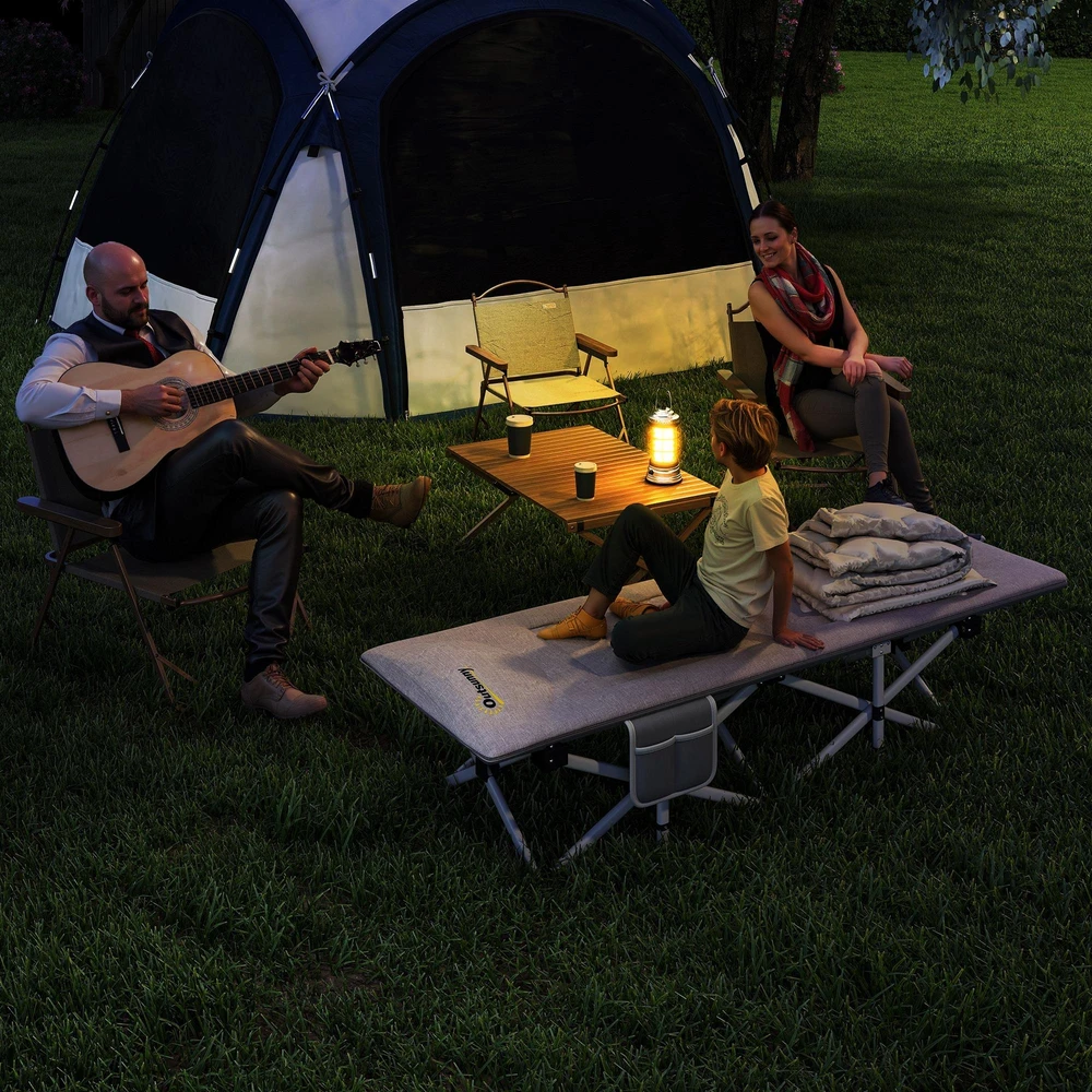 „Outsunny“ sulankstoma stovyklavimo lova, kempingo gultas su krepšiu, nešiojamas krepšys, keliamoji galia iki 200 kg, oksfordo audinys, pilka, 200 x 65 x 42 cm