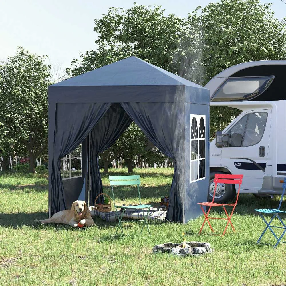 Sulankstomas paviljonas Outsunny 2x2m, 4 šoninės sienelės su langais, durys su užtrauktuku, sodo palapinė, įskaitant kuolelius ir tvirtinimo virves, metalas, oksfordo audinys