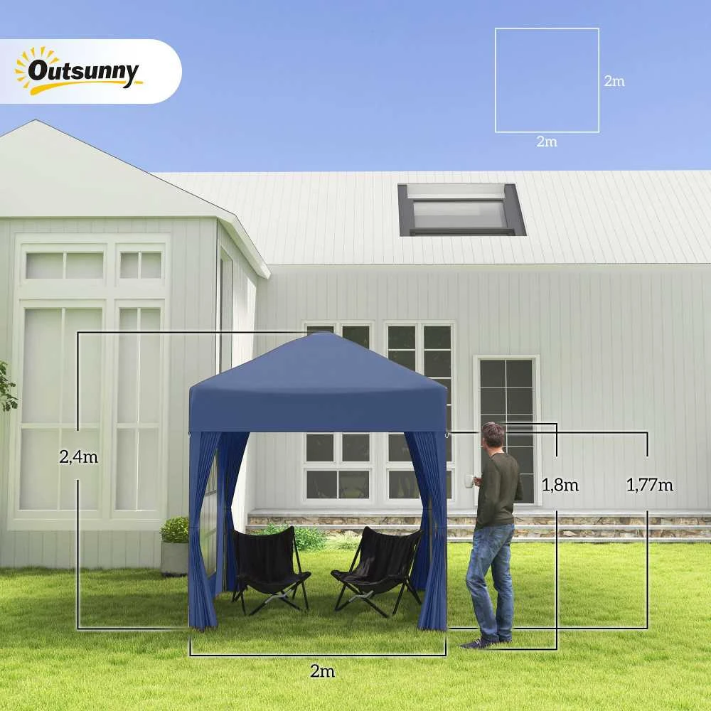 Sulankstomas paviljonas Outsunny 2x2m, 4 šoninės sienelės su langais, durys su užtrauktuku, sodo palapinė, įskaitant kuolelius ir tvirtinimo virves, metalas, oksfordo audinys