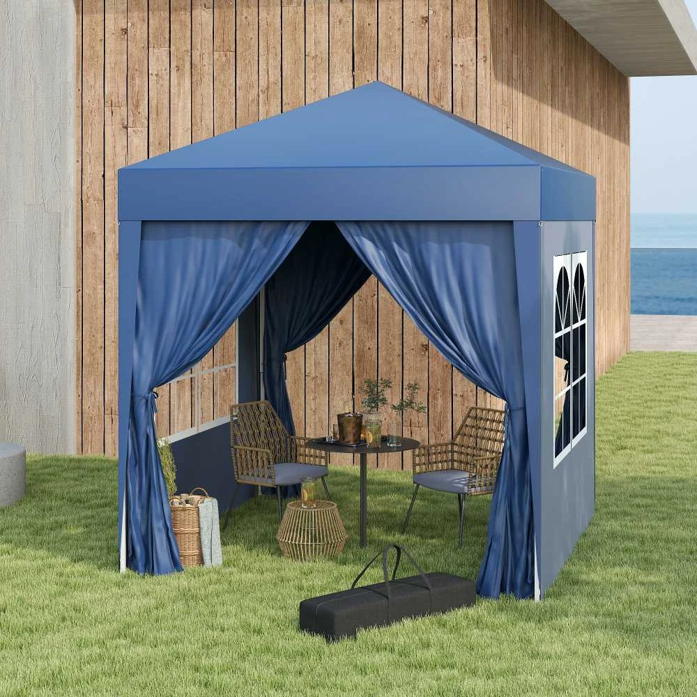 Sulankstomas paviljonas Outsunny 2x2m, 4 šoninės sienelės su langais, durys su užtrauktuku, sodo palapinė, įskaitant kuolelius ir tvirtinimo virves, metalas, oksfordo audinys
