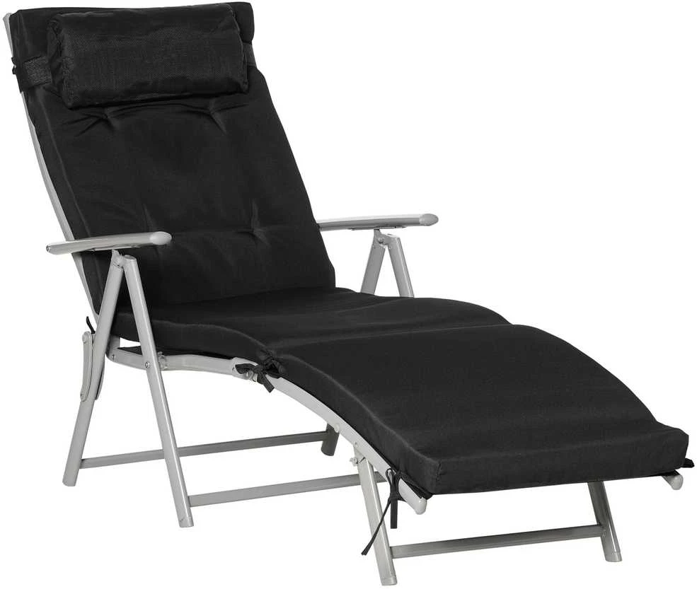 Outsunny sulankstomas reguliuojamas gultas, sodo gultas su pagalve, metalas, audinys, juodas, 137x63,5x100,5 cm