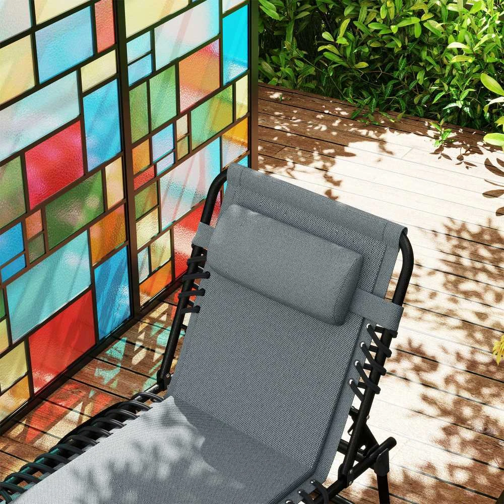 Outsunny sulankstomas sodo gultas su pagalve ir šonine kišene, paminkštintas krėslas su 5 padėčių reguliuojamu atlošu, atsparus oro sąlygoms kempingo gultas iki 120 kg, sodui ir paplūdimiui, tamsiai pilkas
