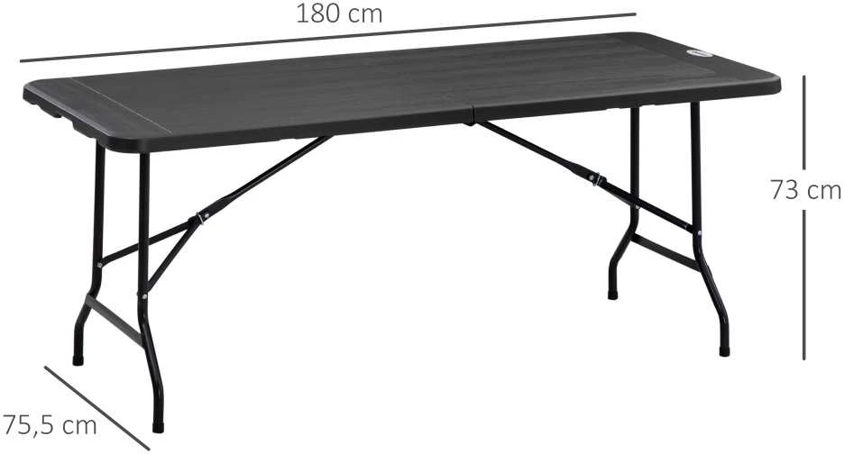 Outsunny sulankstomas sodo stalas 6 asmenims, bufeto stalas su plieniniu rėmu, medžio imitacijos terasos stalas, 180 x 75,5 x 73 cm, tamsiai pilkas