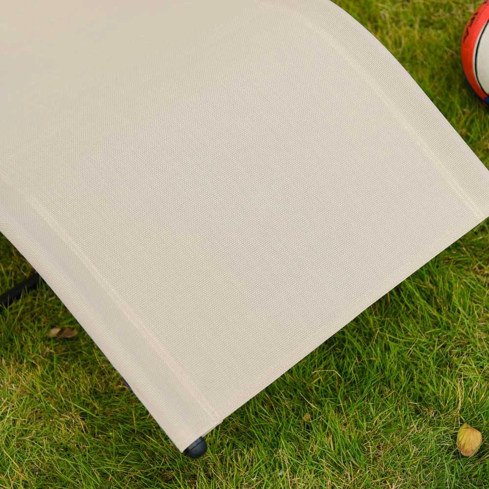 Outsunny supama kėdė sodo krėslas gultas, metalinis, tinklelis, smėlio spalvos, 150 x 62 x 88 cm