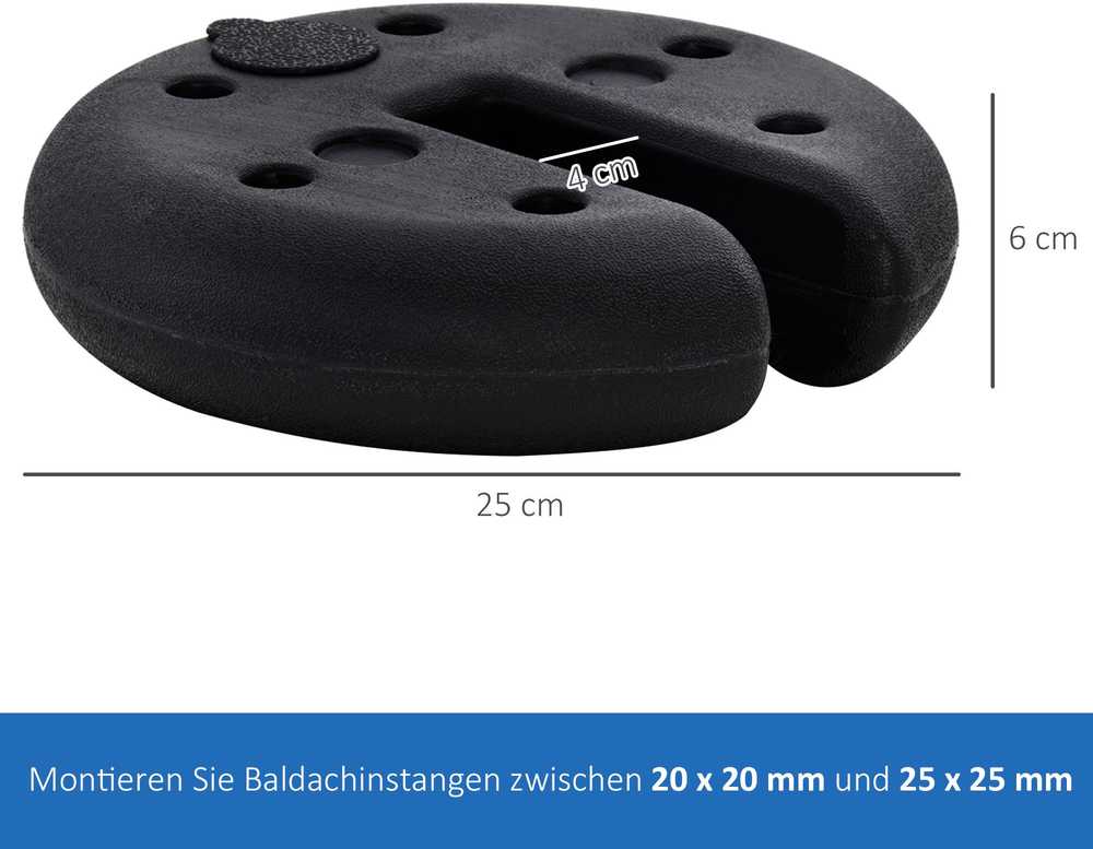 Outsunny Švenčių palapinės svoris, paviljono svoris iki 5kg, HDPE plastikas, juodas, Ø25x6cm