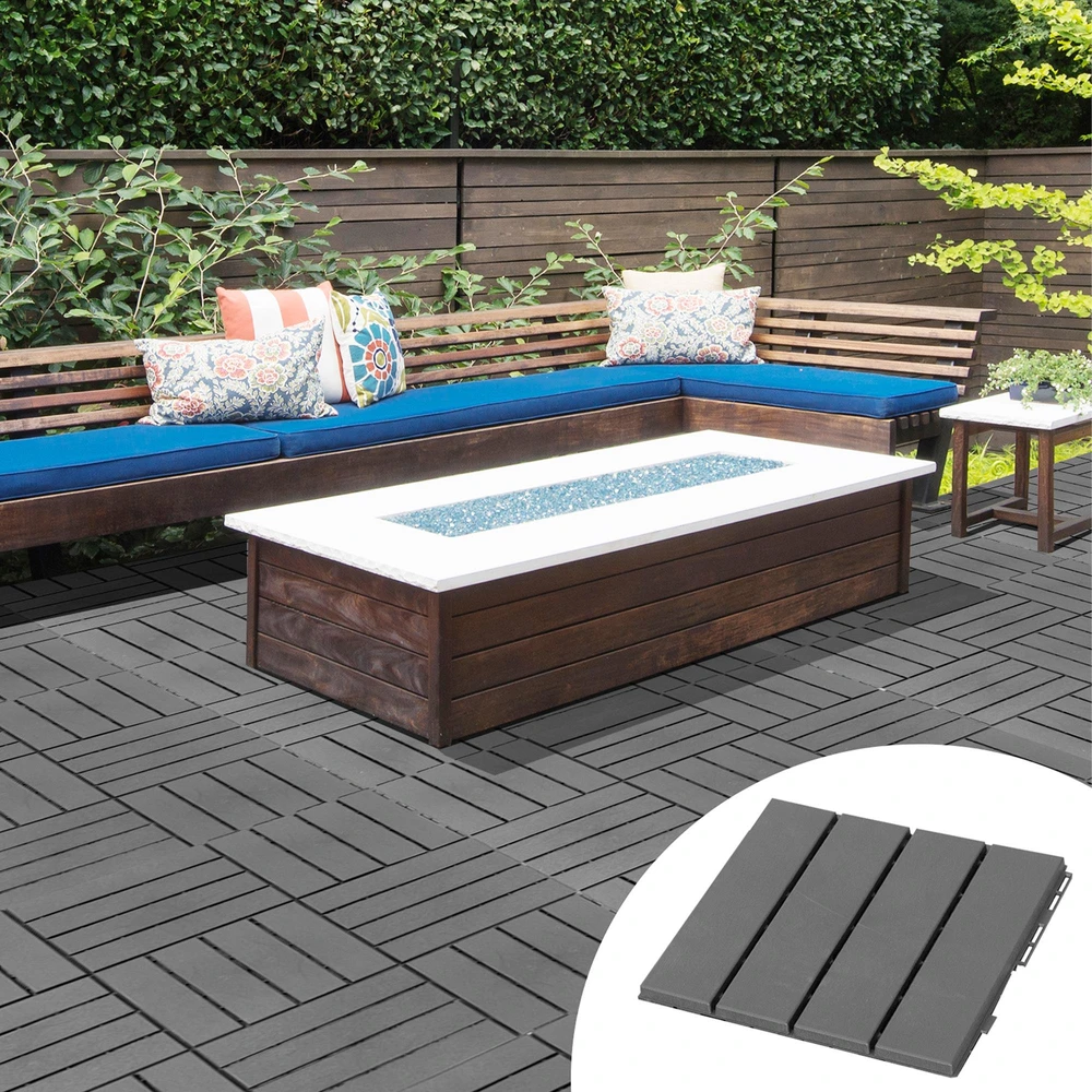 Outsunny terasos plytelės, 9 vienetų rinkinys, balkono plytelės, sujungiamų plytelių sistema terasai ir sodui, plastikinės, juodos, 30x30 cm