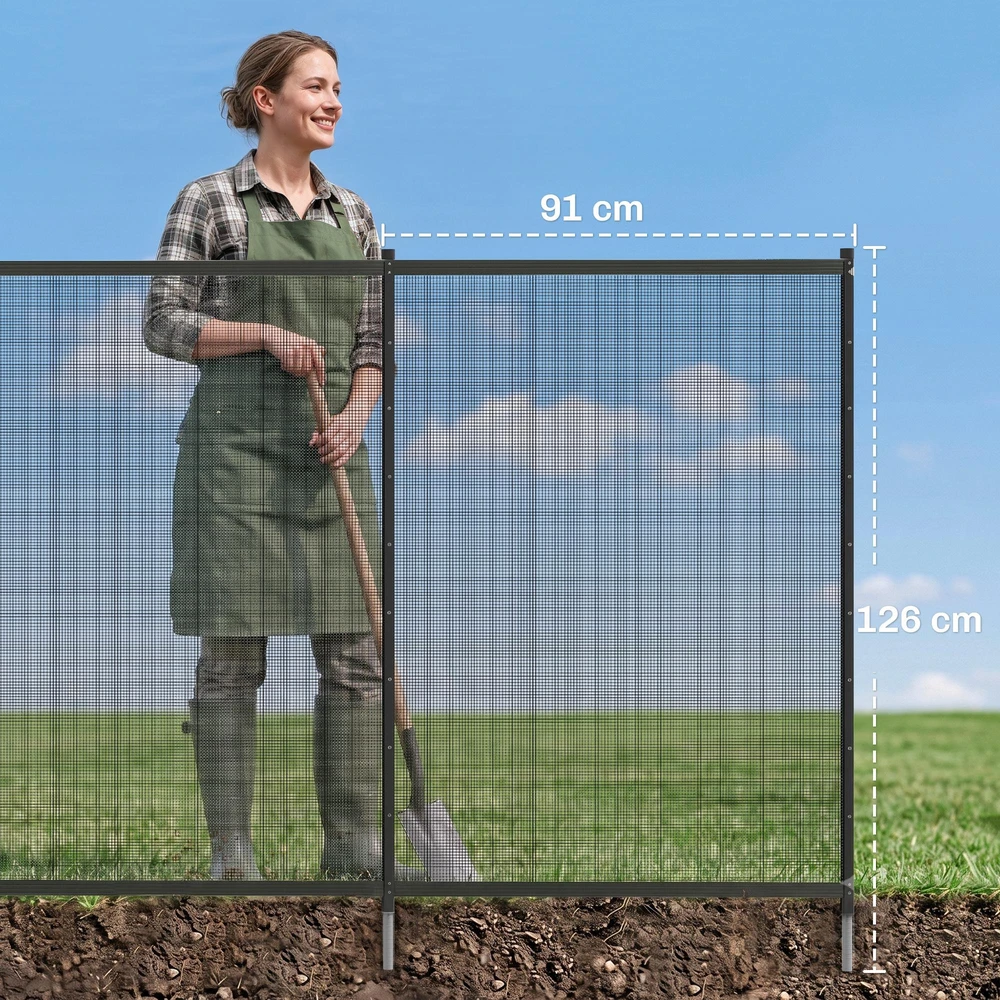 Outsunny tvenkinio tvora, 365 x 126 cm sodo tvora, 4 dalių dekoratyvinė baseino tvora su kojelėmis, įstatoma tvora terasai, balkonui, tinklelis, juoda