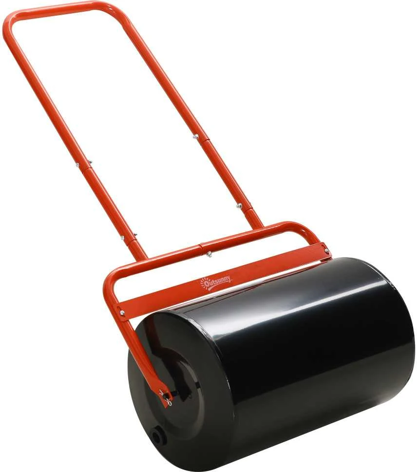 Outsunny vejos volas 50 cm pločio, sodo volas, užpildomas 38 l vandens / 62 kg smėlio, rankinis volas su U formos rankena, plieno vejos volas, raudonas