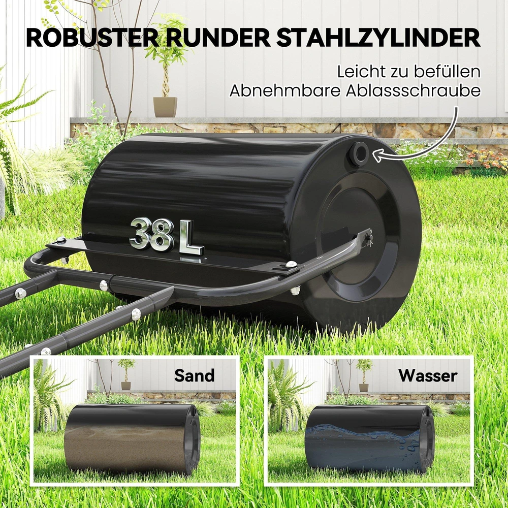 Durhand Outsunny vejos volas su U formos rankena, 32 cm skersmens, 38 l vandens / 62 kg smėlio talpa, metalinis, juodas, 57x32,5x107 cm