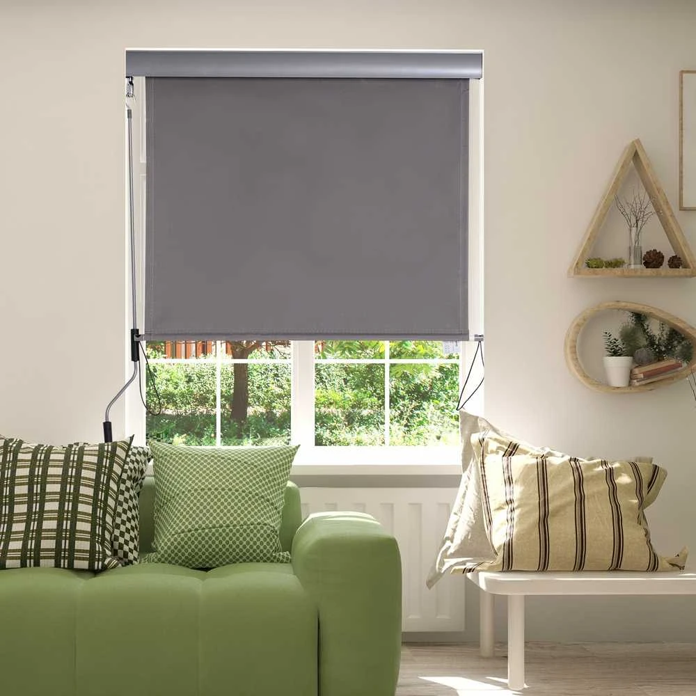Outsunny vertikali balkono markizė, apsauga nuo vėjo ir saulės su rankena, poliesteris + aliuminis, pilka, 120 x 200 cm