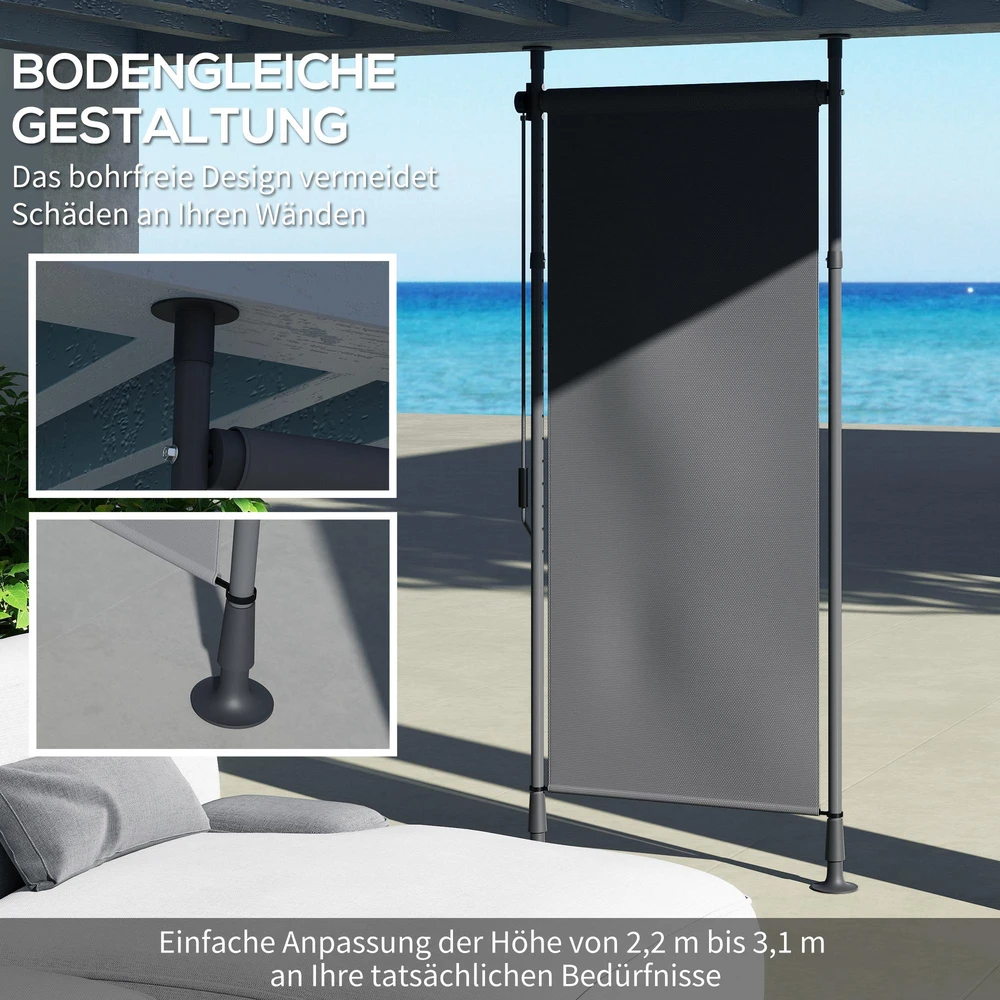 Outsunny vertikali markizė, apsauga nuo saulės, balkono užuolaida 120x220-310cm, atspari oro sąlygoms su alkūne, poliesteris, tamsiai pilka