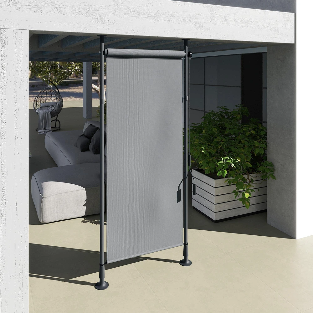 Outsunny vertikali markizė, apsauga nuo saulės, balkono užuolaida 120x220-310cm, atspari oro sąlygoms su alkūne, poliesteris, tamsiai pilka