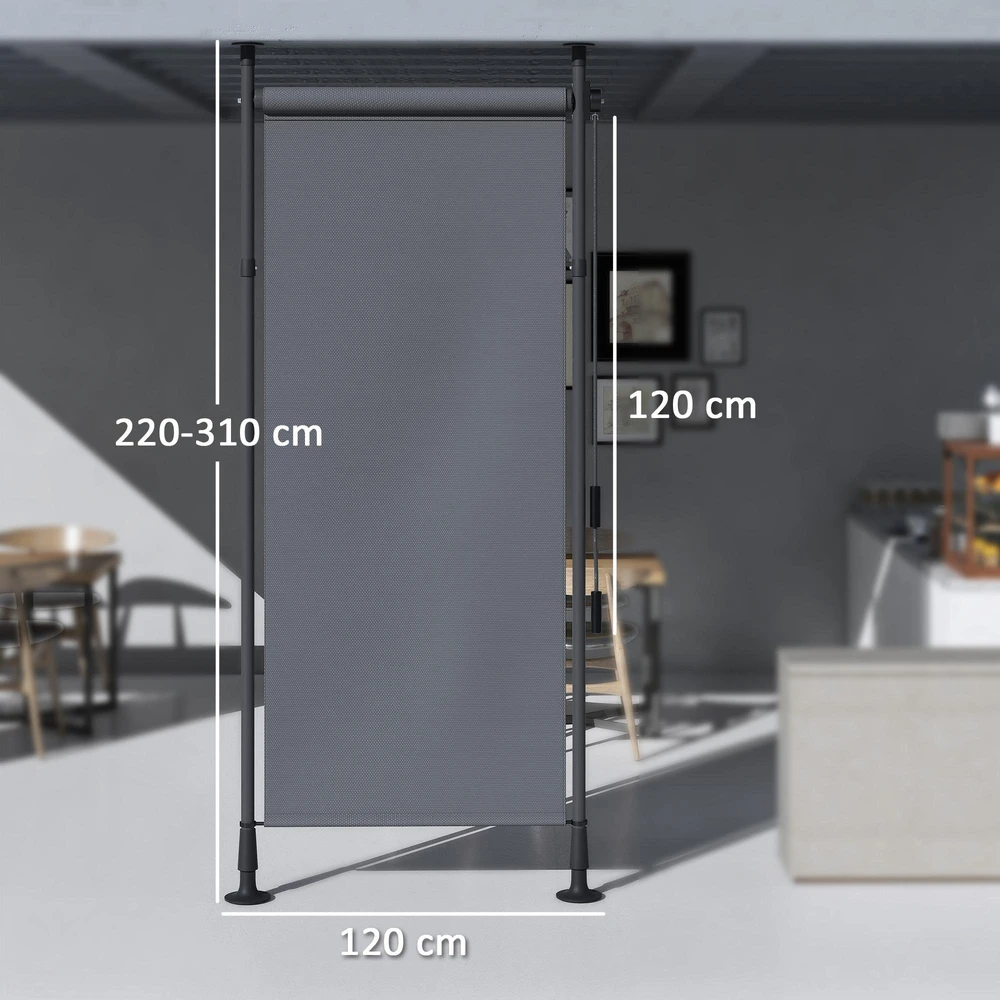 Outsunny vertikali markizė, apsauga nuo saulės, balkono užuolaida 120x220-310cm, atspari oro sąlygoms su alkūne, poliesteris, tamsiai pilka
