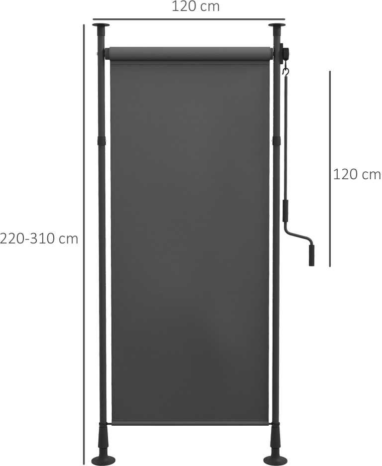 Outsunny vertikali markizė, apsauga nuo saulės, balkono užuolaida 120x220-310cm, atspari oro sąlygoms su alkūne, poliesteris, tamsiai pilka