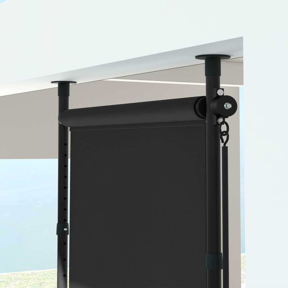 Outsunny vertikali markizė, apsauga nuo saulės, balkono užuolaida 120x220-310cm, atspari oro sąlygoms su alkūne, poliesteris, tamsiai pilka