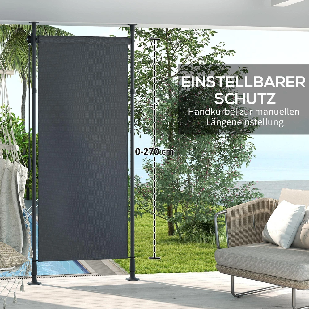 Outsunny vertikali markizė, apsauga nuo saulės, balkono užuolaida 120x220-310cm, atspari oro sąlygoms su alkūne, poliesteris, tamsiai pilka
