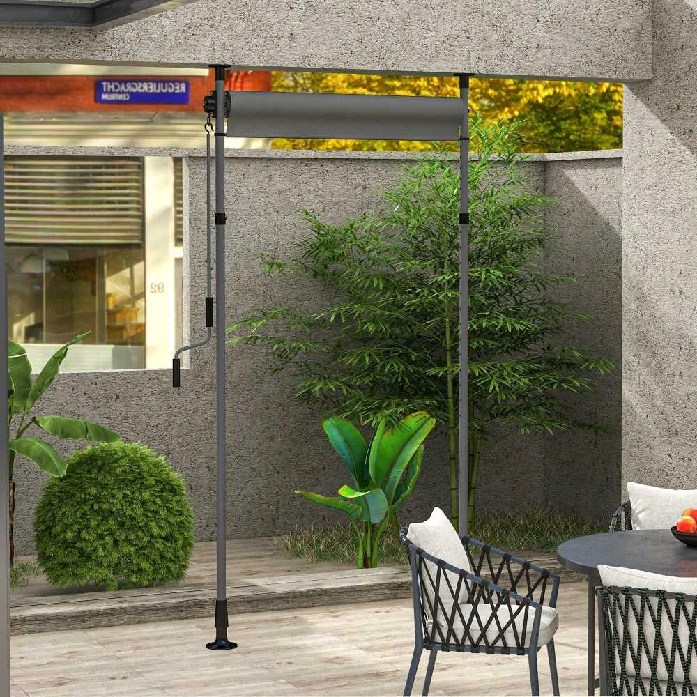 „Outsunny“ vertikali markizė su apsauga nuo saulės, balkono užuolaida 150 x 220–310 cm, balkono privatumo ekranas su rankena, atspari oro sąlygoms, poliesteris, tamsiai pilka