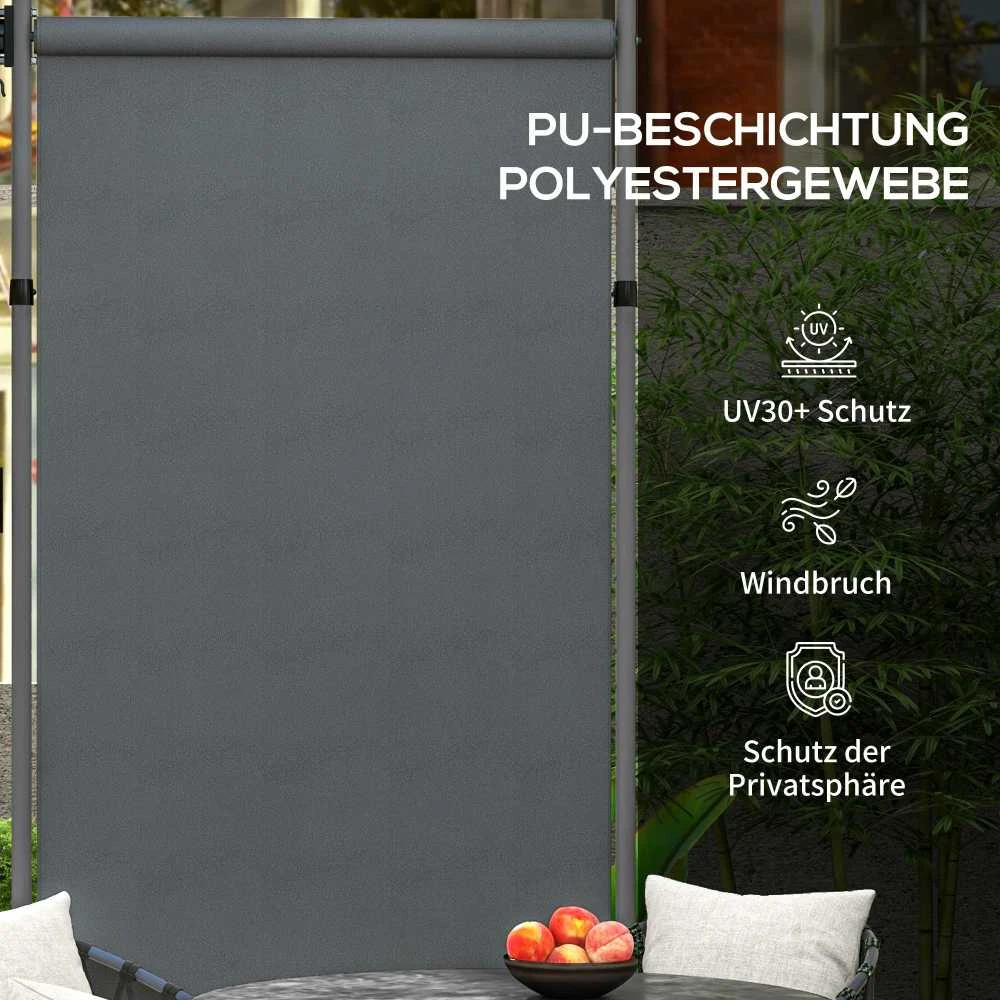 „Outsunny“ vertikali markizė su apsauga nuo saulės, balkono užuolaida 150 x 220–310 cm, balkono privatumo ekranas su rankena, atspari oro sąlygoms, poliesteris, tamsiai pilka
