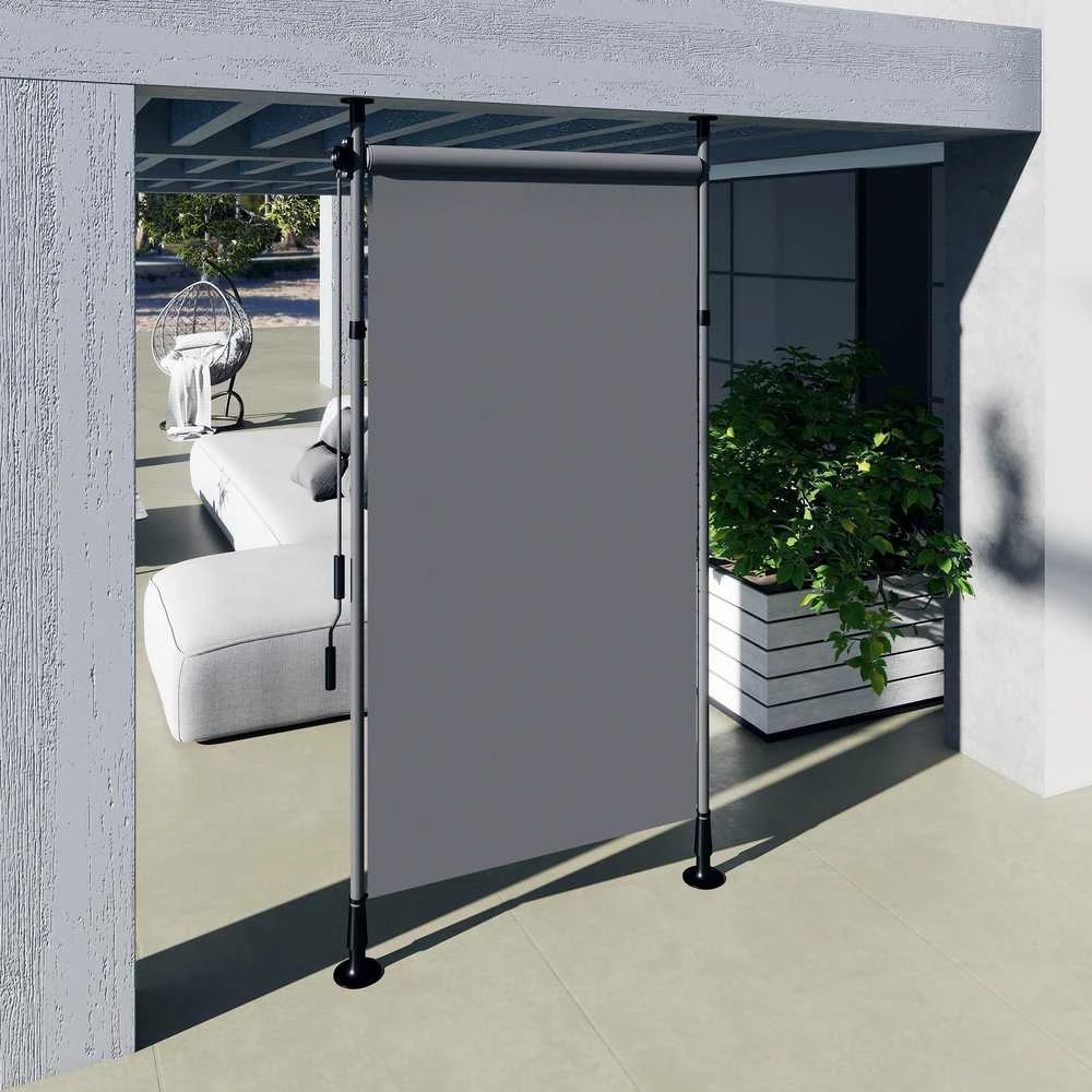 „Outsunny“ vertikali markizė su apsauga nuo saulės, balkono užuolaida 150 x 220–310 cm, balkono privatumo ekranas su rankena, atspari oro sąlygoms, poliesteris, tamsiai pilka