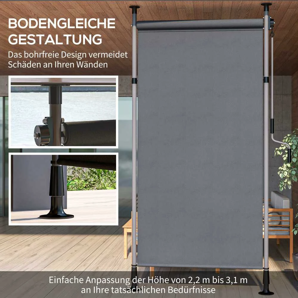 „Outsunny“ vertikali markizė su apsauga nuo saulės, balkono užuolaida 150 x 220–310 cm, balkono privatumo ekranas su rankena, atspari oro sąlygoms, poliesteris, tamsiai pilka