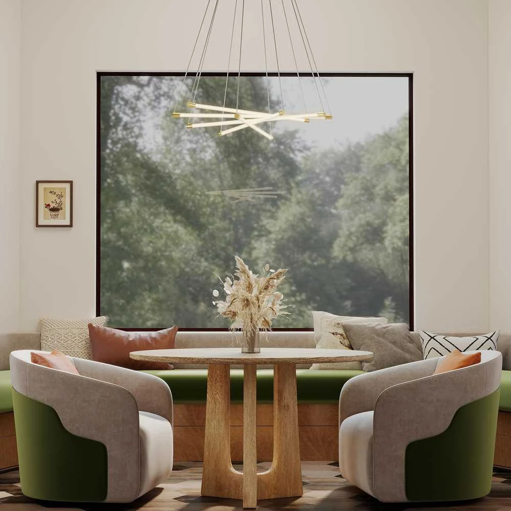 Pakabinamas šviestuvas HOMCOM LED lubinis šviestuvas, 50W, 5 reguliuojami šviesos vamzdžiai, reguliuojamas, lubinis šviestuvas svetainei, valgomajam, virtuvei, auksinė+balta