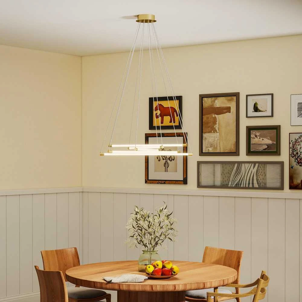 Pakabinamas šviestuvas HOMCOM LED lubinis šviestuvas, 50W, 5 reguliuojami šviesos vamzdžiai, reguliuojamas, lubinis šviestuvas svetainei, valgomajam, virtuvei, auksinė+balta