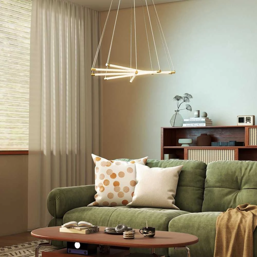 Pakabinamas šviestuvas HOMCOM LED lubinis šviestuvas, 50W, 5 reguliuojami šviesos vamzdžiai, reguliuojamas, lubinis šviestuvas svetainei, valgomajam, virtuvei, auksinė+balta