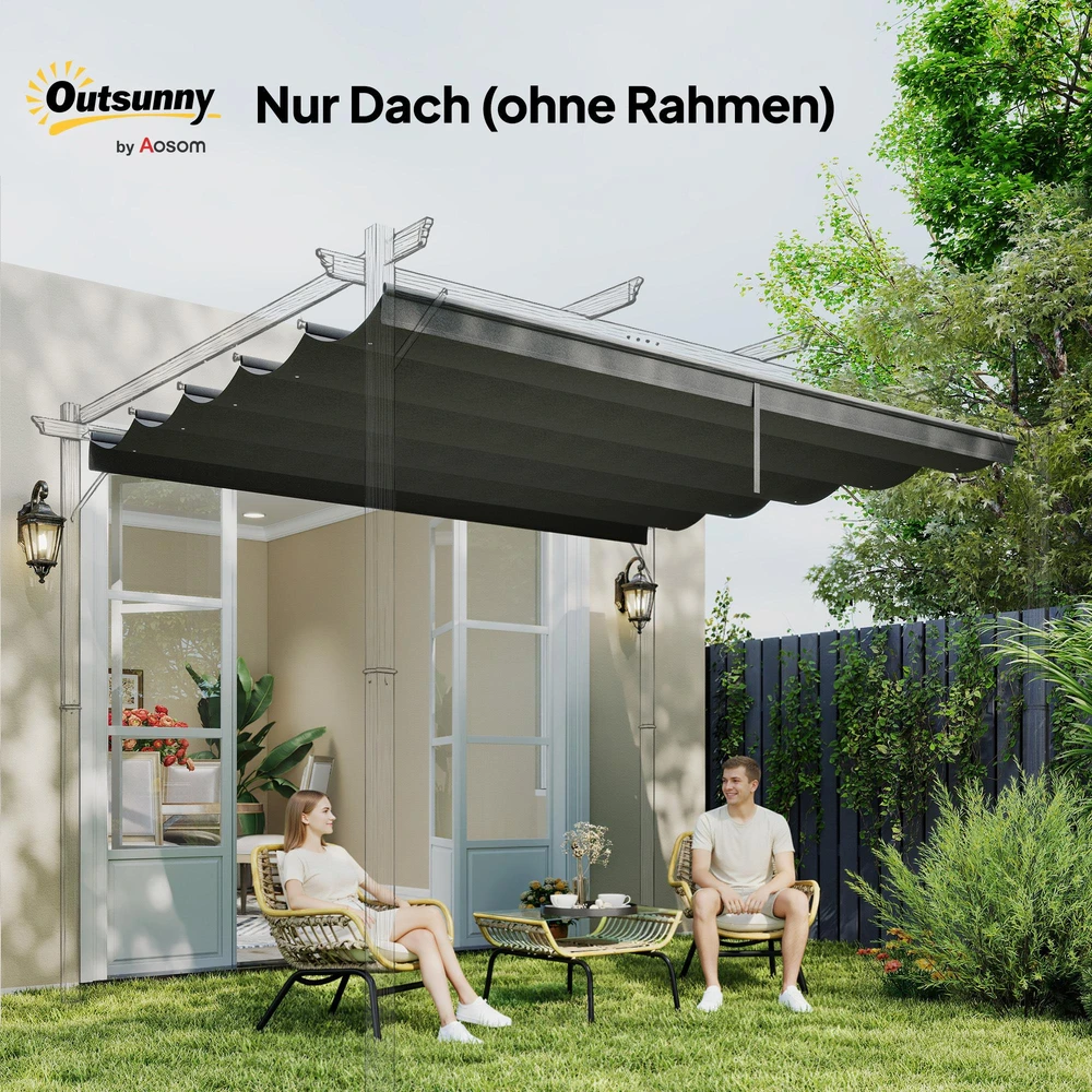 „Outsunny“ pakaitinis stogas pavėsinei, 2,5 x 2,55 m, stogelis nuo saulės su drenažo angomis, sodui, terasai, tamsiai pilkas