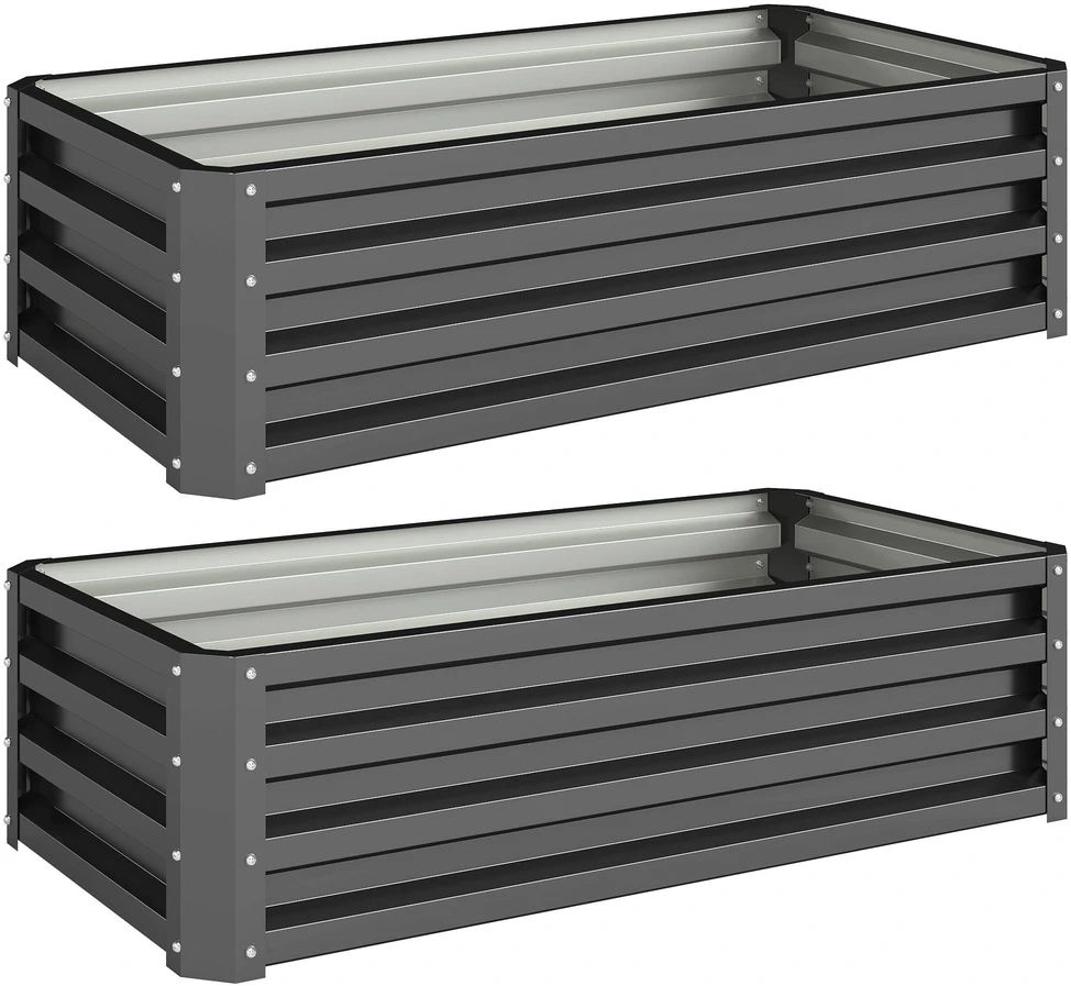 Metalinis lysvės rėmas, 2 vnt. komplektas, atviru dugnu, sodui ir balkonui, 110x50x30 cm, tamsiai pilkas