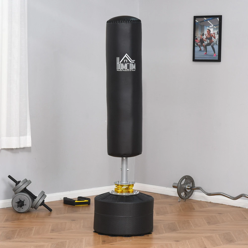 Pastatomas bokso maišas HOMCOM, 170 cm, su siurbtukų pagrindu, tvirtas bokso maišas profesionalams ir pradedantiesiems, juodas