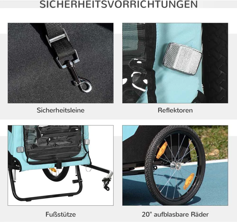 PawHut 2-in-1 šunų priekaba, dviračio priekaba šunims, šunų vežimėlis su atšvaitais, šunų vežimėlis iki 30 kg, Oksfordo audinys, mėlyna