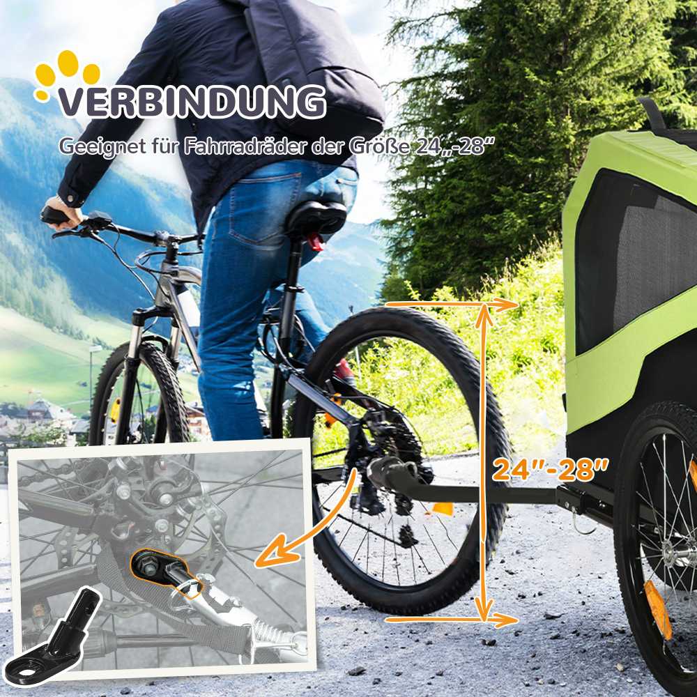 "PawHut 2-in-1" priekaba šunims, dviračio priekaba šunims, vežimėlis šunims su atšvaitais, vežimėlis šunims iki 30 kg, dviračių priekaba dideliems šunims, Oksfordo audinys, žalia spalva