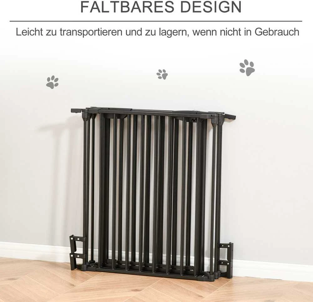 PawHut 2-in-1 voljeras šuniukams, 5 dalių, sulankstoma apsauginė tvorelė šunims su durelėmis, DIY voljeras mažų ir vidutinių veislių šunims, 300 x 74,5 cm, metalinis, juodas