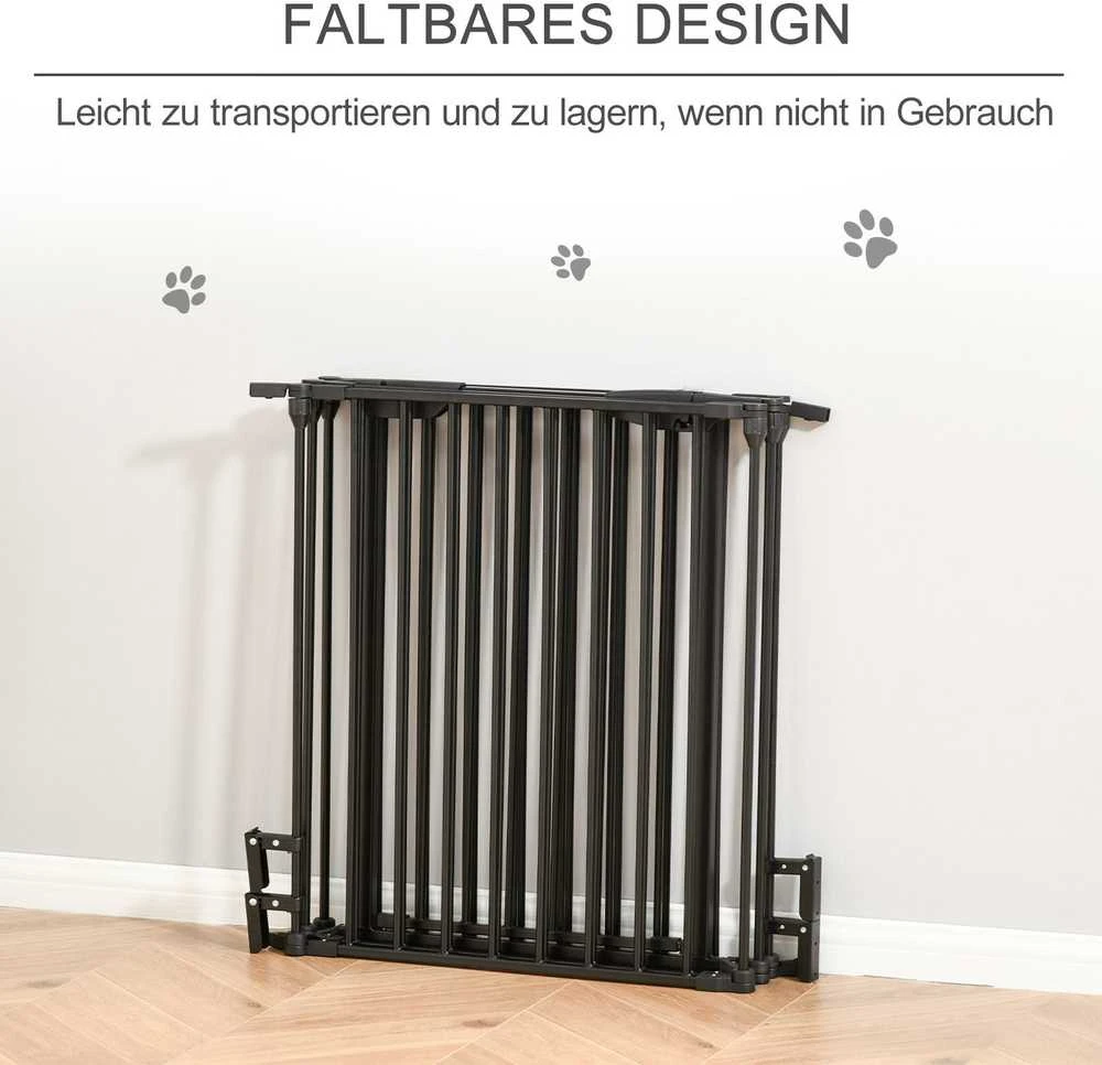PawHut 2-in-1 voljeras šuniukams, 5 dalių, sulankstoma apsauginė tvorelė šunims su durelėmis, DIY voljeras mažų ir vidutinių veislių šunims, 300 x 74,5 cm, metalinis, juodas