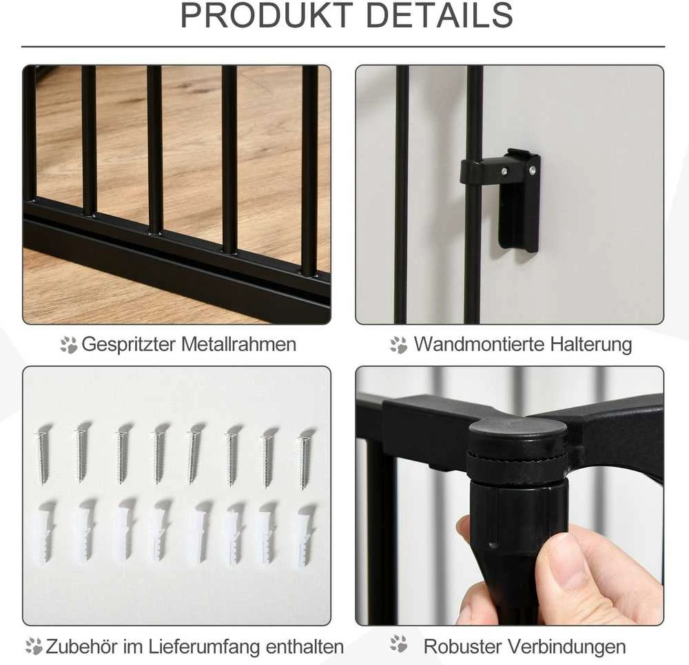 PawHut 2-in-1 voljeras šuniukams, 5 dalių, sulankstoma apsauginė tvorelė šunims su durelėmis, DIY voljeras mažų ir vidutinių veislių šunims, 300 x 74,5 cm, metalinis, juodas