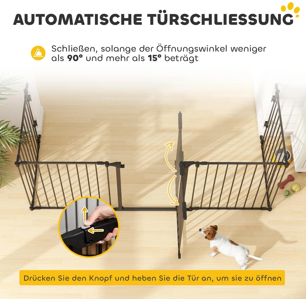 PawHut 2-in-1 voljeras šuniukams, 5 dalių, sulankstoma apsauginė tvorelė šunims su durelėmis, DIY voljeras mažų ir vidutinių veislių šunims, 300 x 74,5 cm, metalinis, juodas
