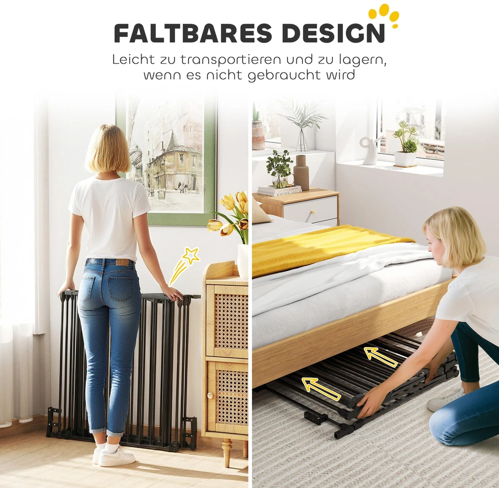 PawHut 2-in-1 voljeras šuniukams, 5 dalių, sulankstoma apsauginė tvorelė šunims su durelėmis, DIY voljeras mažų ir vidutinių veislių šunims, 300 x 74,5 cm, metalinis, juodas