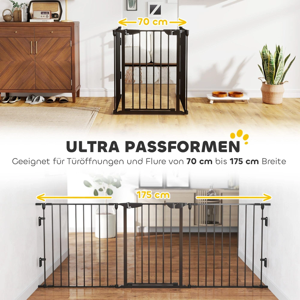 PawHut 2-in-1 voljeras šuniukams, 5 dalių, sulankstoma apsauginė tvorelė šunims su durelėmis, DIY voljeras mažų ir vidutinių veislių šunims, 300 x 74,5 cm, metalinis, juodas